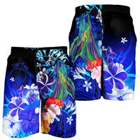 Custom Personalised Yap Men's Shorts - Humpback Whale with Tropical Flowers (Blue) - Polynesian Pride