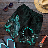 Cook Islands Polynesian Men's Shorts - Turtle With Blooming Hibiscus Turquoise Turquoise - Polynesian Pride