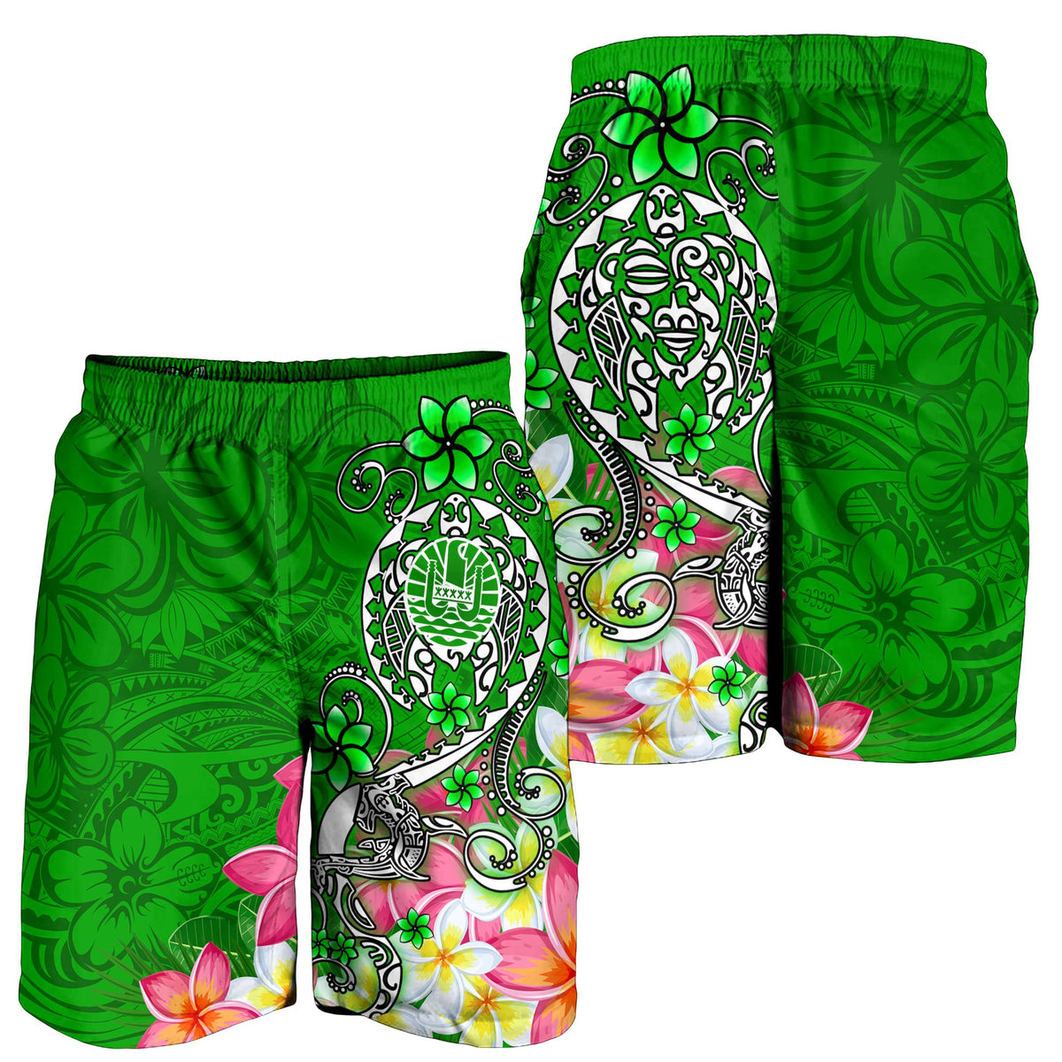 Tahiti Men's Shorts - Turtle Plumeria (Green) - Polynesian Pride
