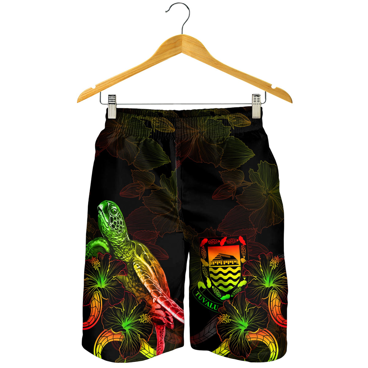 Tuvalu Polynesian Men's Shorts - Turtle With Blooming Hibiscus Reggae - Polynesian Pride