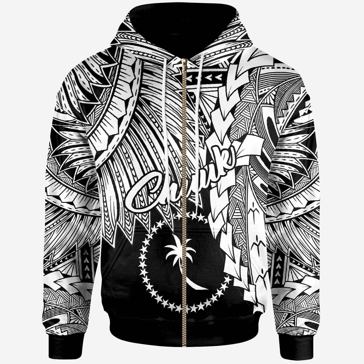 Chuuk Polynesian Zip up Hoodie Tribal Wave Tattoo White Unisex White - Polynesian Pride