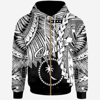 Chuuk Polynesian Zip up Hoodie Tribal Wave Tattoo White Unisex White - Polynesian Pride