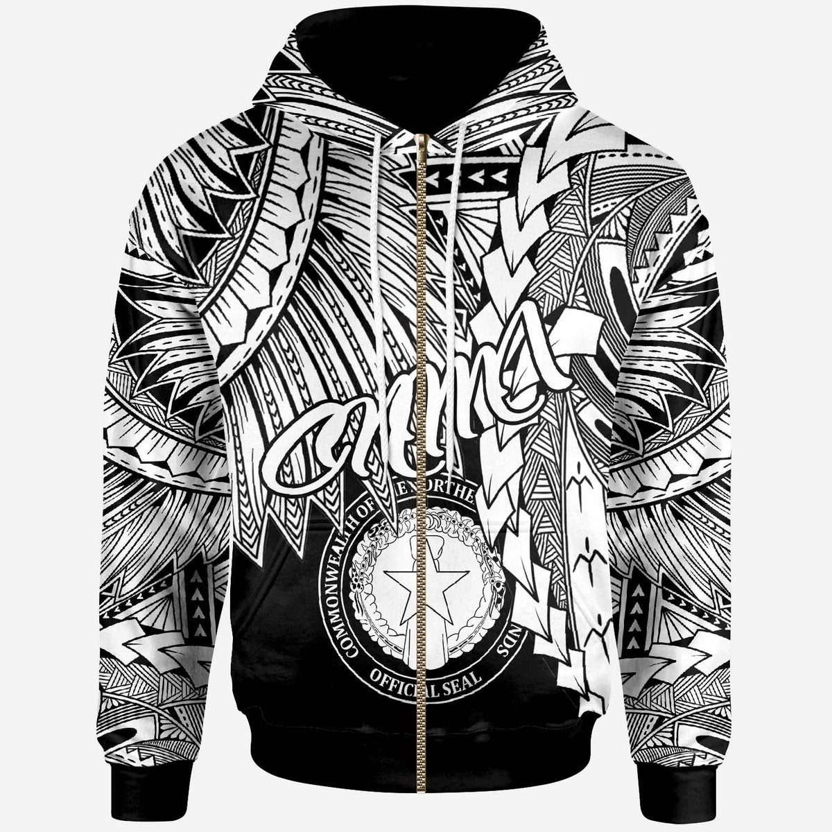 Northern Mariana Islands Polynesian Zip up Hoodie Tribal Wave Tattoo White Unisex White - Polynesian Pride