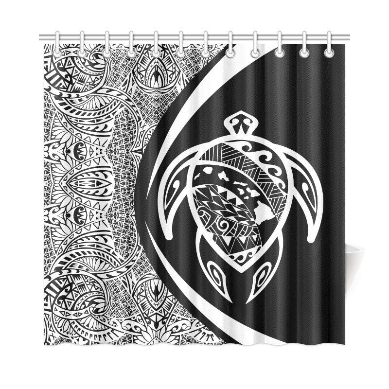 Hawaii Turtle Map Polynesian Shower Curtain - White - Circle Style 177 x 172 (cm) One Style White - Polynesian Pride