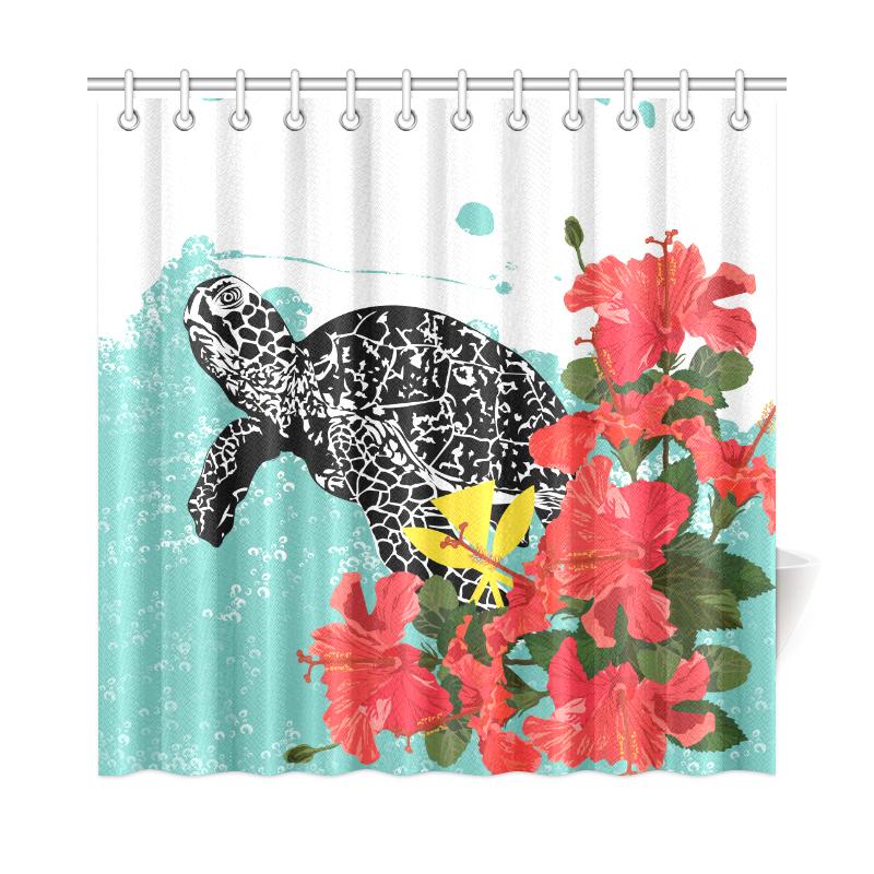 Hawaii Turle Sea Hibiscus Shower Curtain 177 x 172 (cm) Black - Polynesian Pride