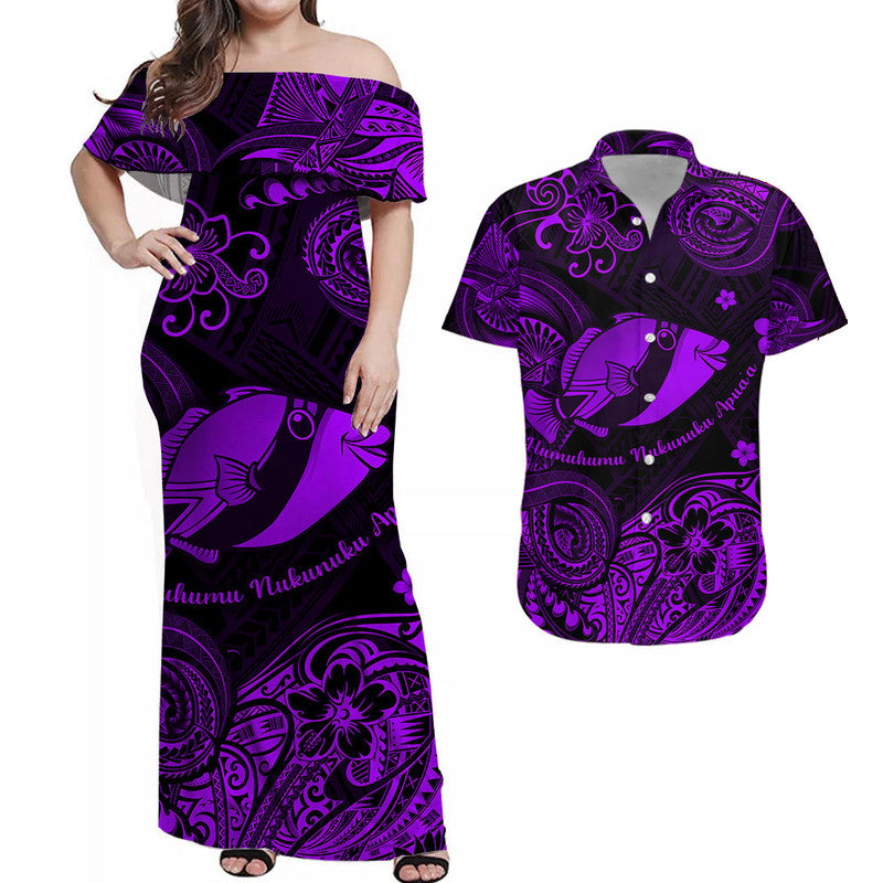 Hawaii State Fish: Humuhumu Nukunuku Apuaa Polynesian Matching Dress and Hawaiian Shirt Matching Couples Outfit Unique Style Purple LT8 Purple - Polynesian Pride