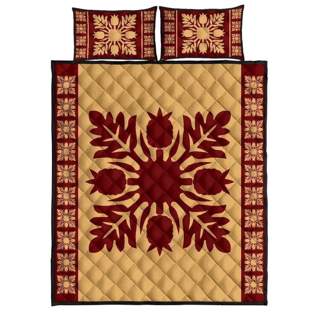 Hawaiian Quilt Pattern Palm Tree And Pineaple Quilt Bed Set Gold - Polynesian Pride