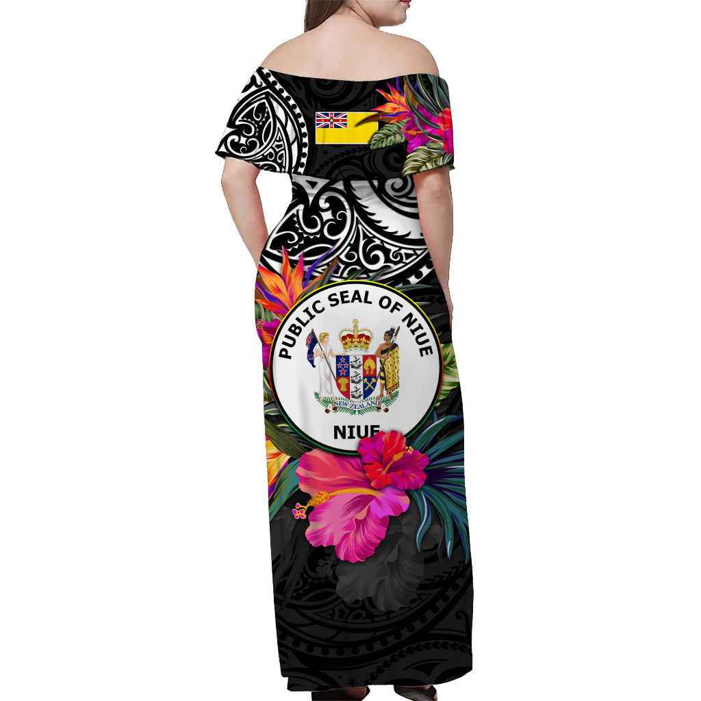 Niue Off Shoulder Long Dress Alluring Polynesia and Tropical Flowers LT13 - Polynesian Pride