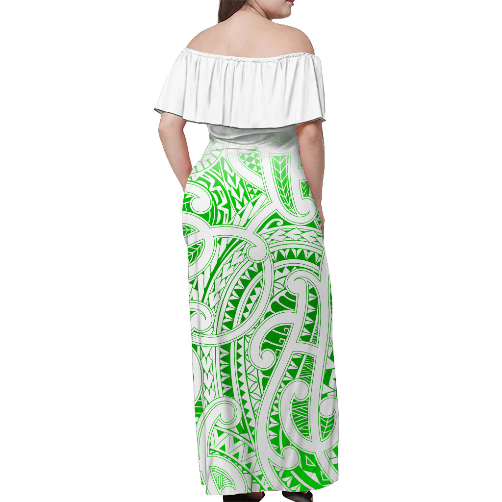 (Custom Personalised) New Zealand Off Shoulder Long Dress NZ Maori Green LT13 - Polynesian Pride