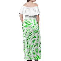 (Custom Personalised) New Zealand Off Shoulder Long Dress NZ Maori Green LT13 - Polynesian Pride