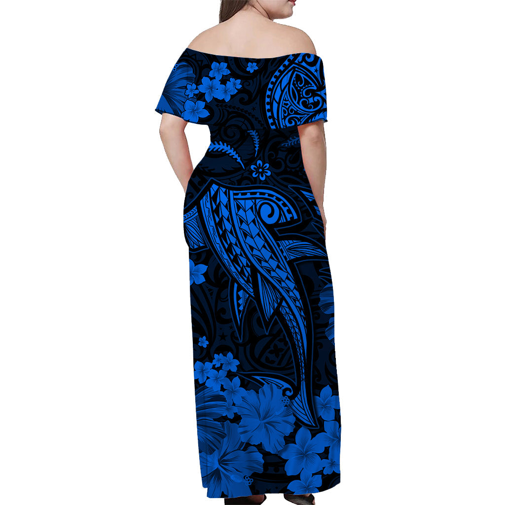 Hawaii Off Shoulder Long Dress Polynesia Blue Shark LT13 - Polynesian Pride