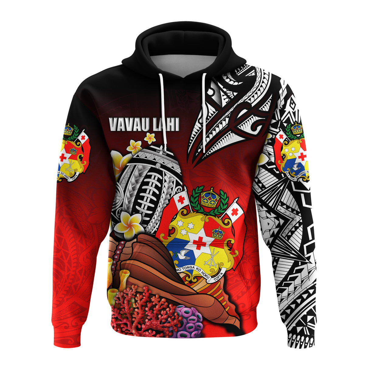 (VAVAU LAHI) Tonga Rugby Hoodie Polynesian Ocean World Style Custom Text and Number LT13 - Polynesian Pride
