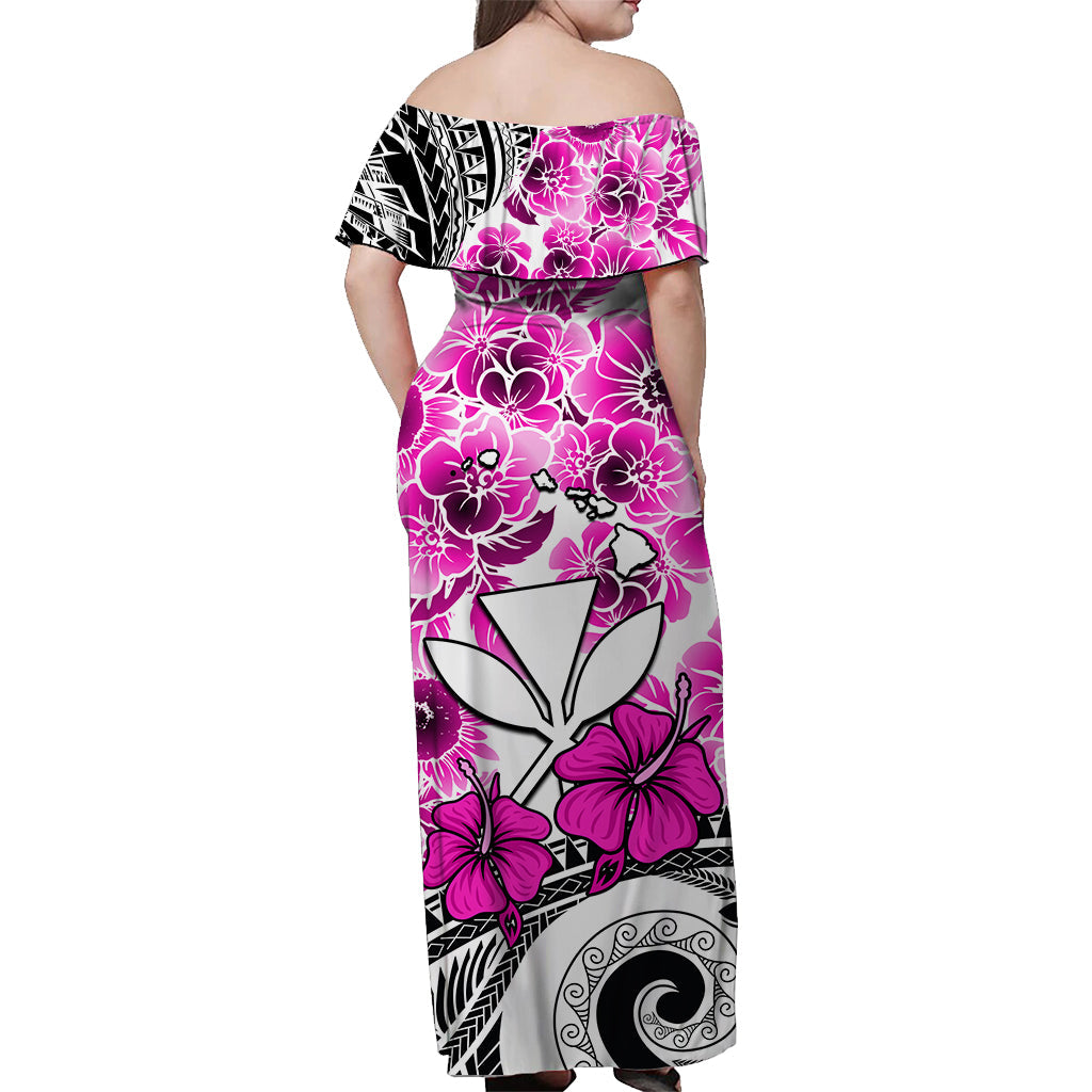 Hawaii Off Shoulder Long Dress Polynesian and Pink Hibiscus LT13 - Polynesian Pride