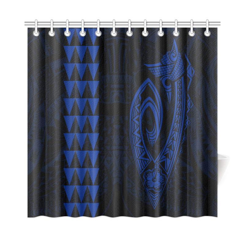 Hawaii Kakau Makau Fish Hook Polynesian Shower Curtain - Blue - Polynesian Pride