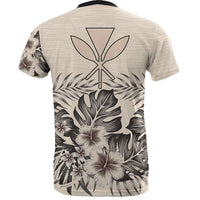 Hawaiian T Shirt Kanaka Maoli Beige Hibiscus - Polynesian Pride