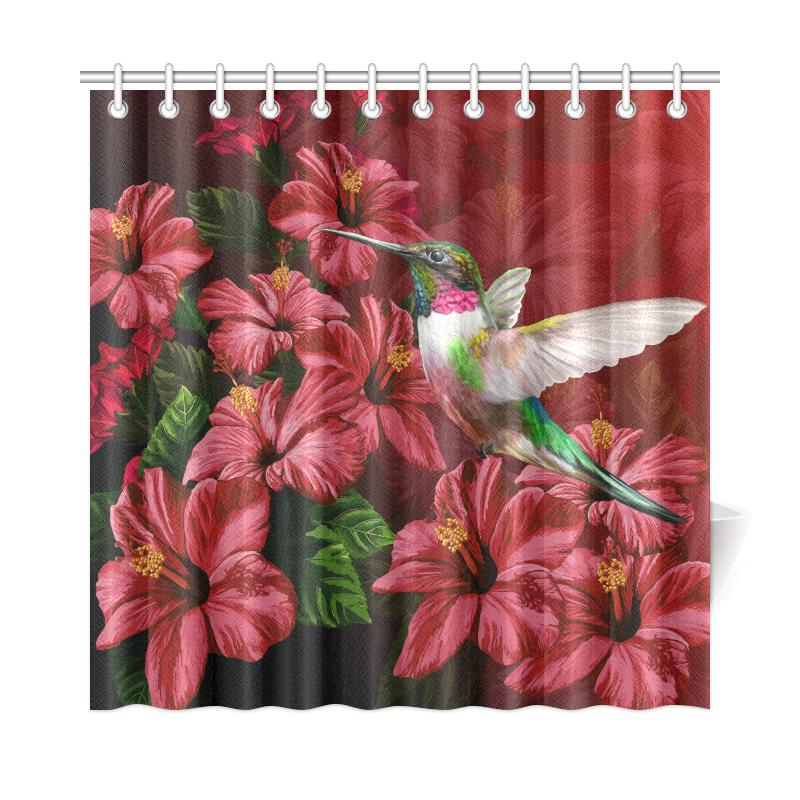 Hawaii Red Hibiscus Humming Bird Shower Curtain - Polynesian Pride