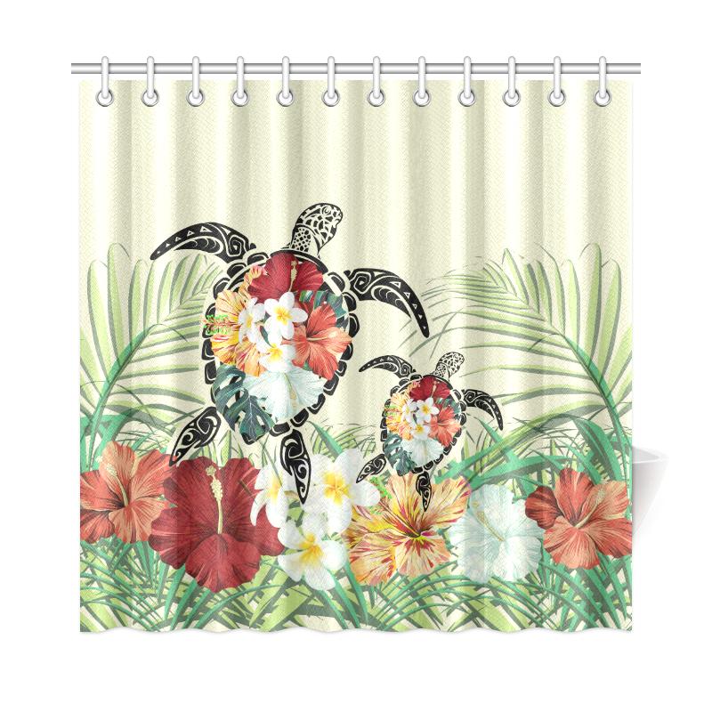Hawaii Turtle Flowers Coconut Tree Leaf Shower Curtain - Polynesian Pride