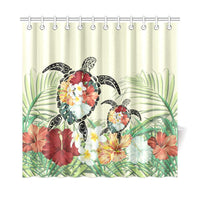 Hawaii Turtle Flowers Coconut Tree Leaf Shower Curtain - Polynesian Pride