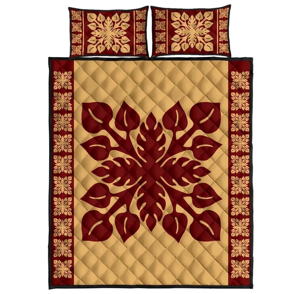 Hawaiian Quilt Pattern Palm Dance Quilt Bed Set Gold - Polynesian Pride