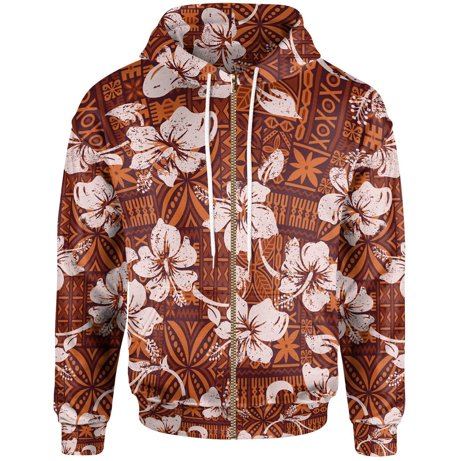 Polynesian Hoodie Tribal Vintage Hibiscus Flowers Unisex Vintage Color - Polynesian Pride