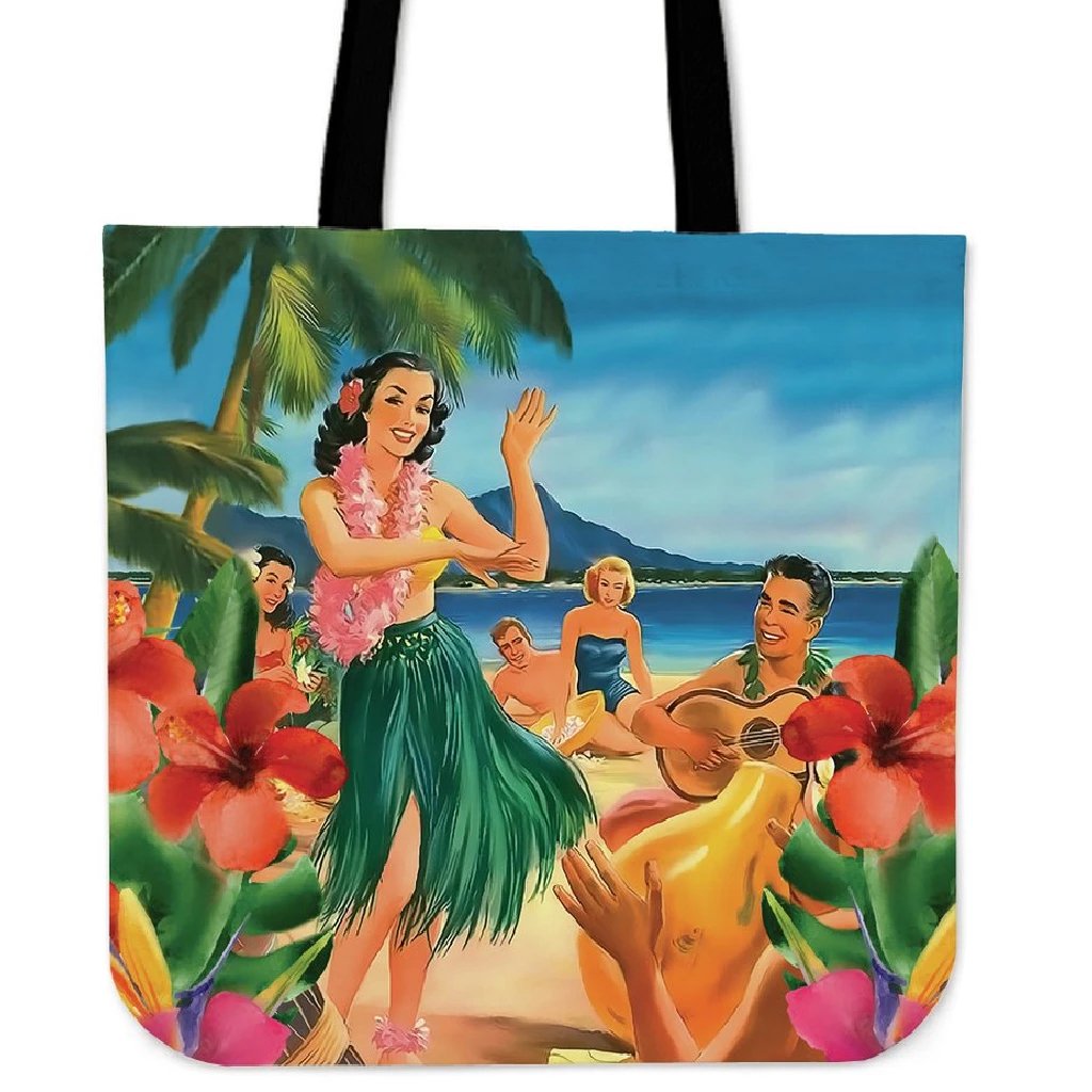 Hula Dance On Beach Tote Bag Tote Bag One Size Blue - Polynesian Pride