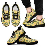 Hawaii Tropical Flamingo Yellow Sneakers Men's Sneakers Black - Polynesian Pride