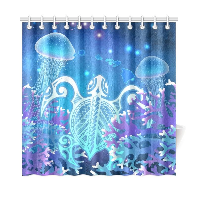 Hawaii Turtle Jellyfish Coral Galaxy Shower Curtain 177 x 172 (cm) Galaxy - Polynesian Pride