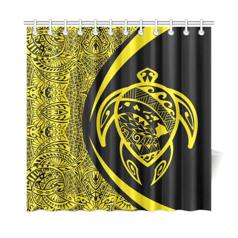 Hawaii Turtle Map Polynesian Shower Curtain - Yellow - Circle Style 177 x 172 (cm) Yellow - Polynesian Pride