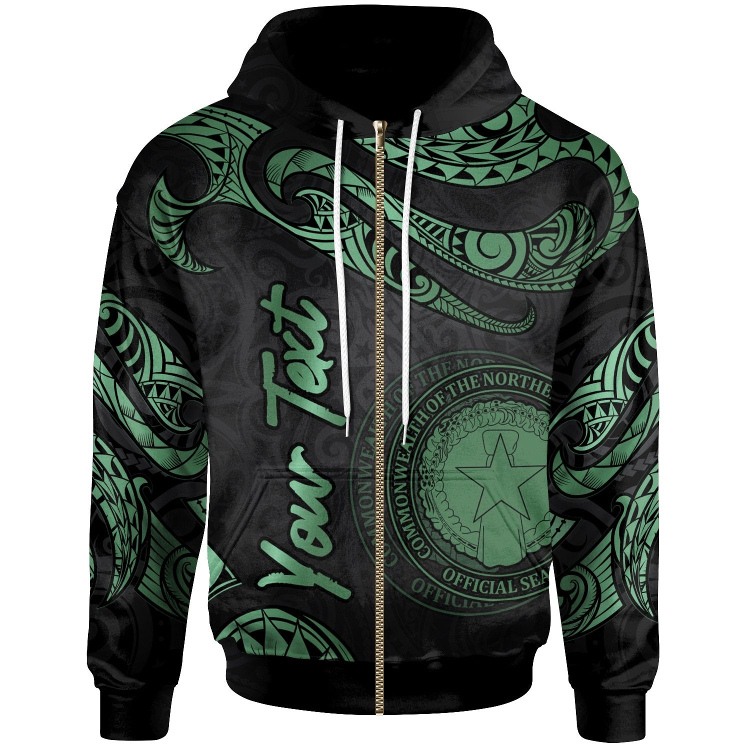 Northern Mariana Islands Polynesian Custom Zip Hoodie Polynesian Tattoo Green Version Unisex Green - Polynesian Pride