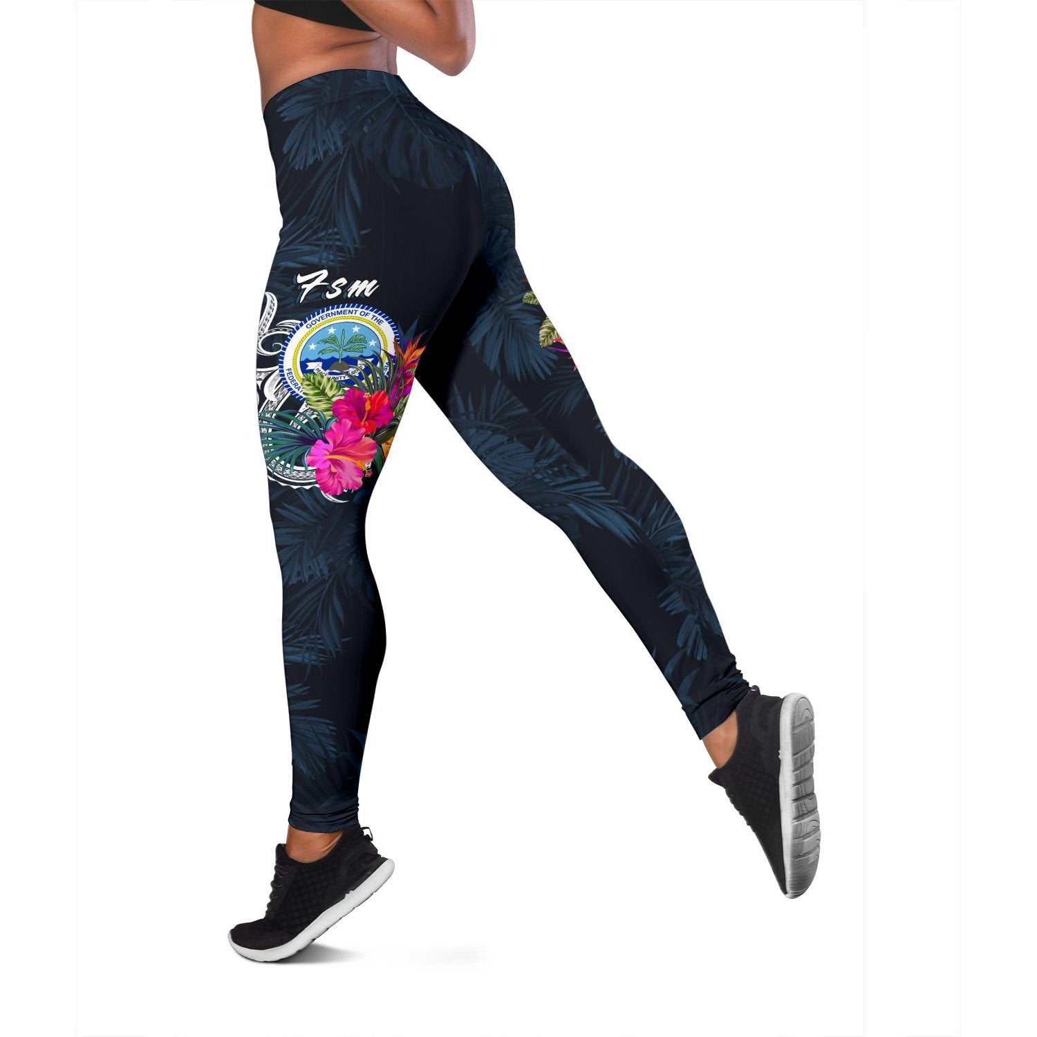 Federated States of Micronesia Women's Leggings - Tropical Flower Blue - Polynesian Pride