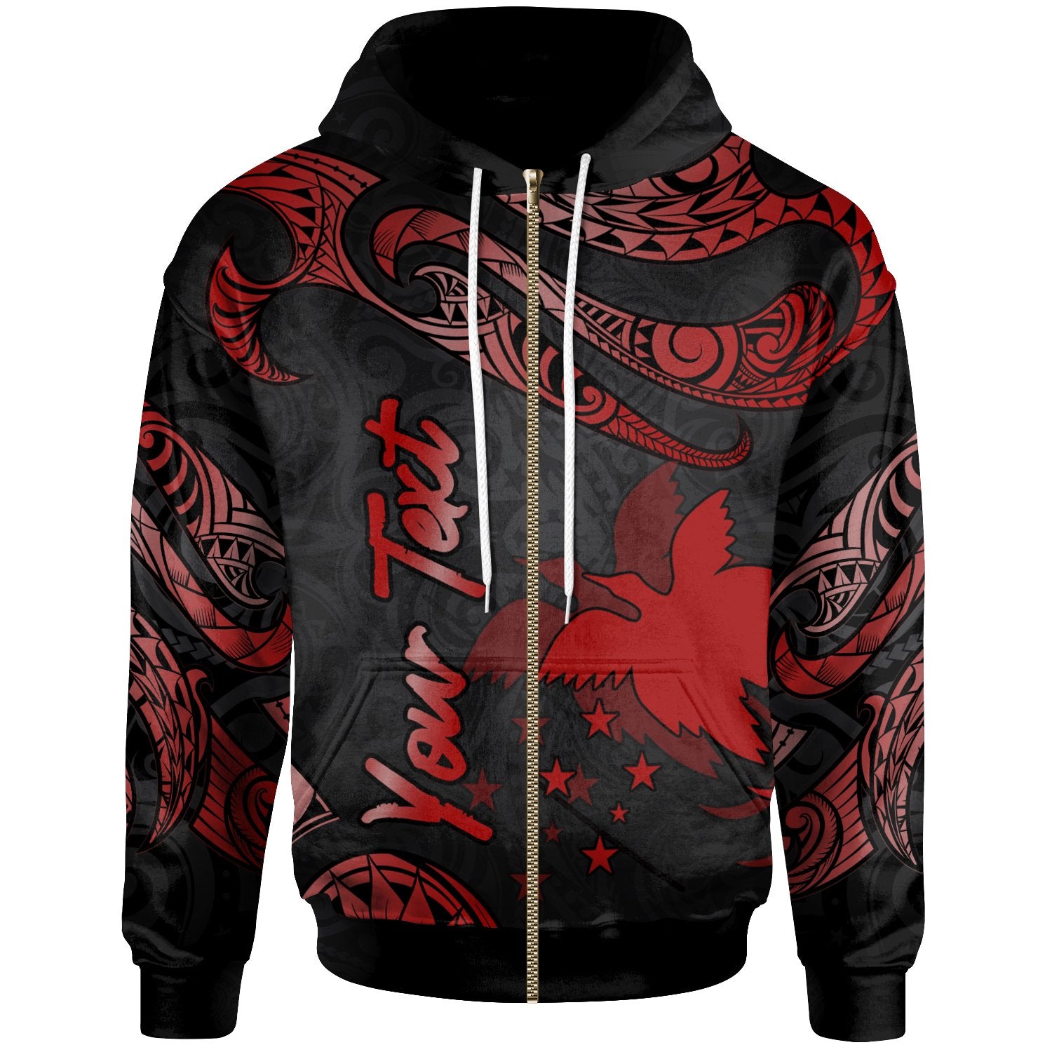 Papua New Guinea Polynesian Custom Zip Hoodie Polynesian Tattoo Red Version Unisex Red - Polynesian Pride