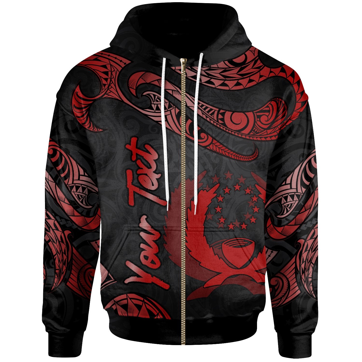 Pohnpei Polynesian Custom Zip Hoodie Polynesian Tattoo Red Version Unisex Red - Polynesian Pride