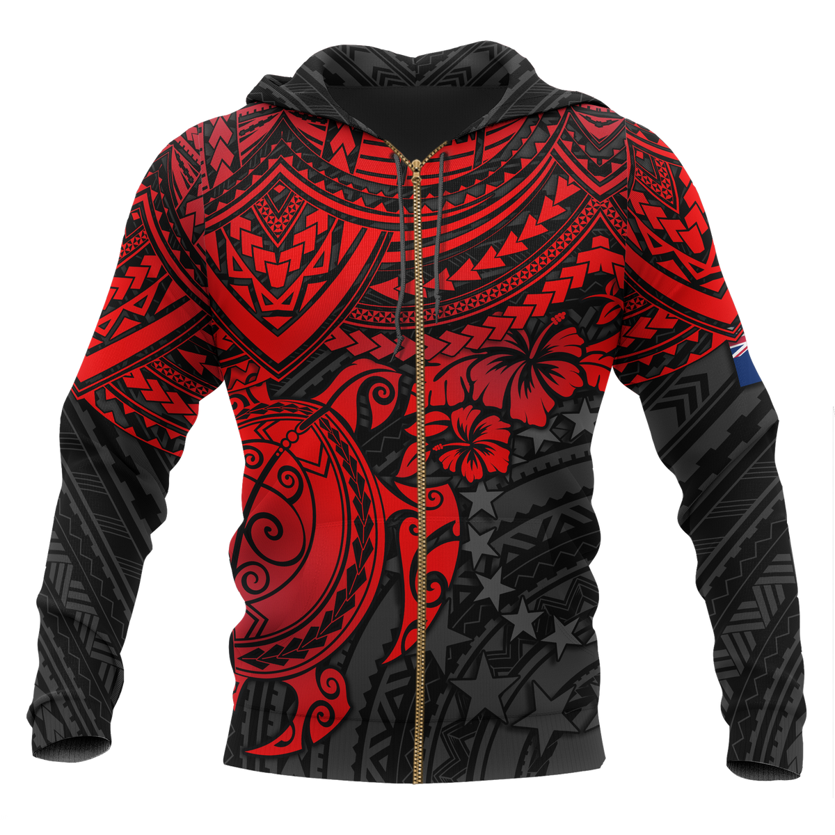 Cook Islands Polynesian Zip up Hoodie Red Turtle Unisex Red - Polynesian Pride