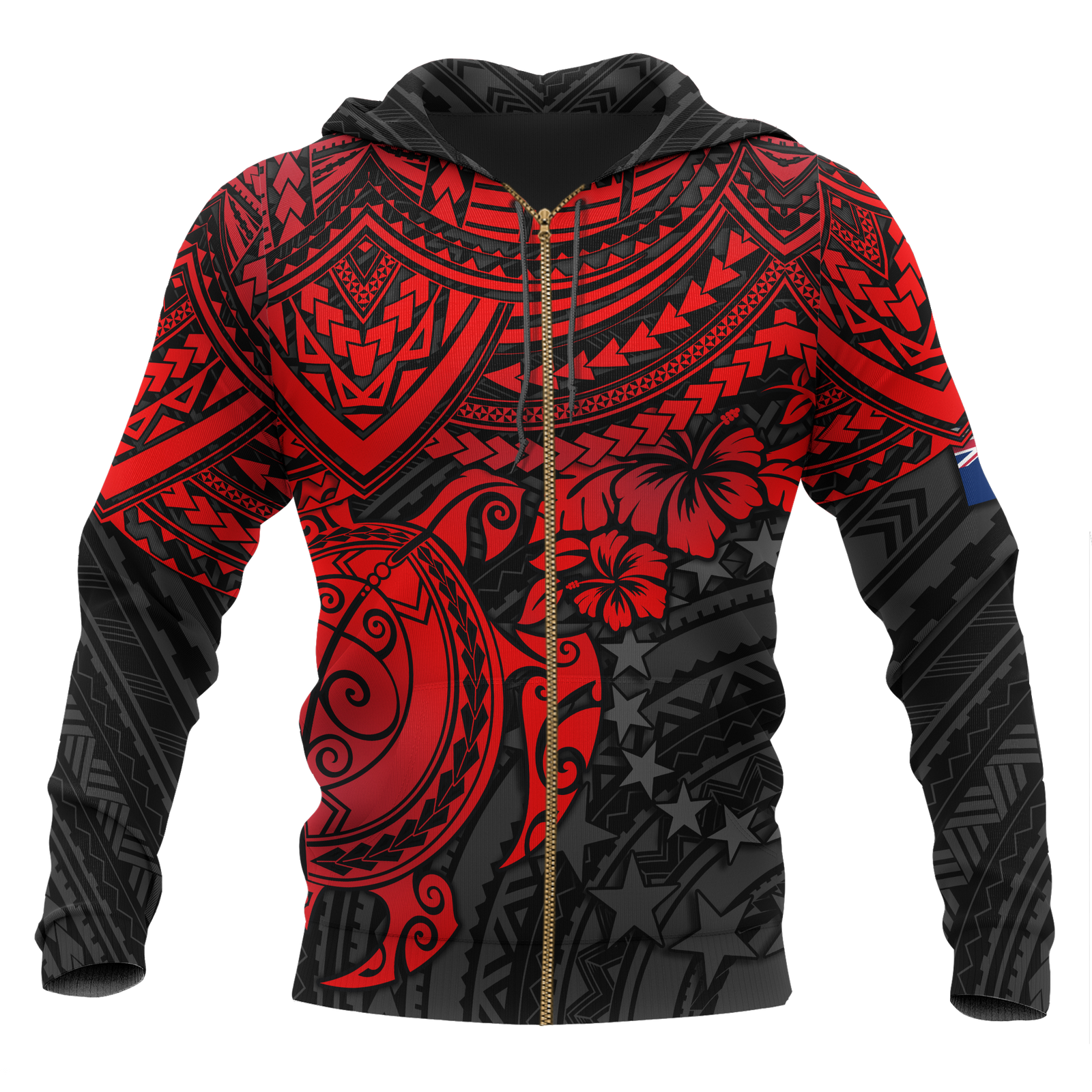 Cook Islands Polynesian Zip up Hoodie Red Turtle Unisex Red - Polynesian Pride