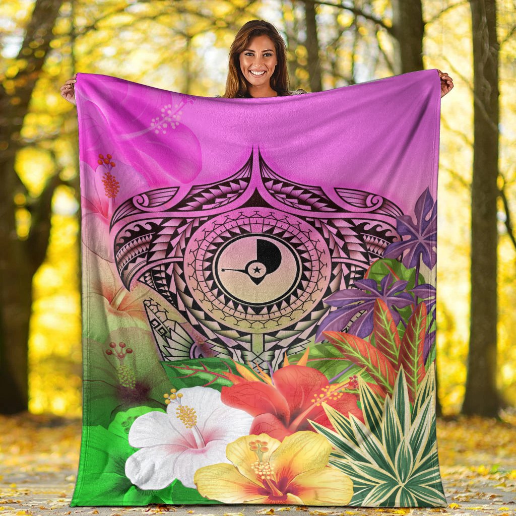 Yap Premium Blanket - Manta Ray Tropical Flowers - Polynesian Pride