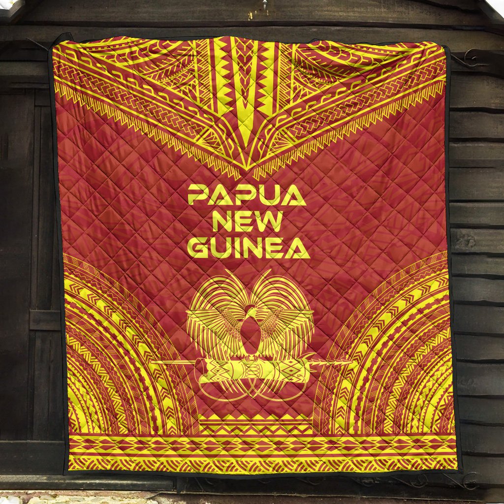 Papua New Guinea Premium Quilt - Papua New Guinea Coat Of Arms Polynesian Chief Red Version - Polynesian Pride