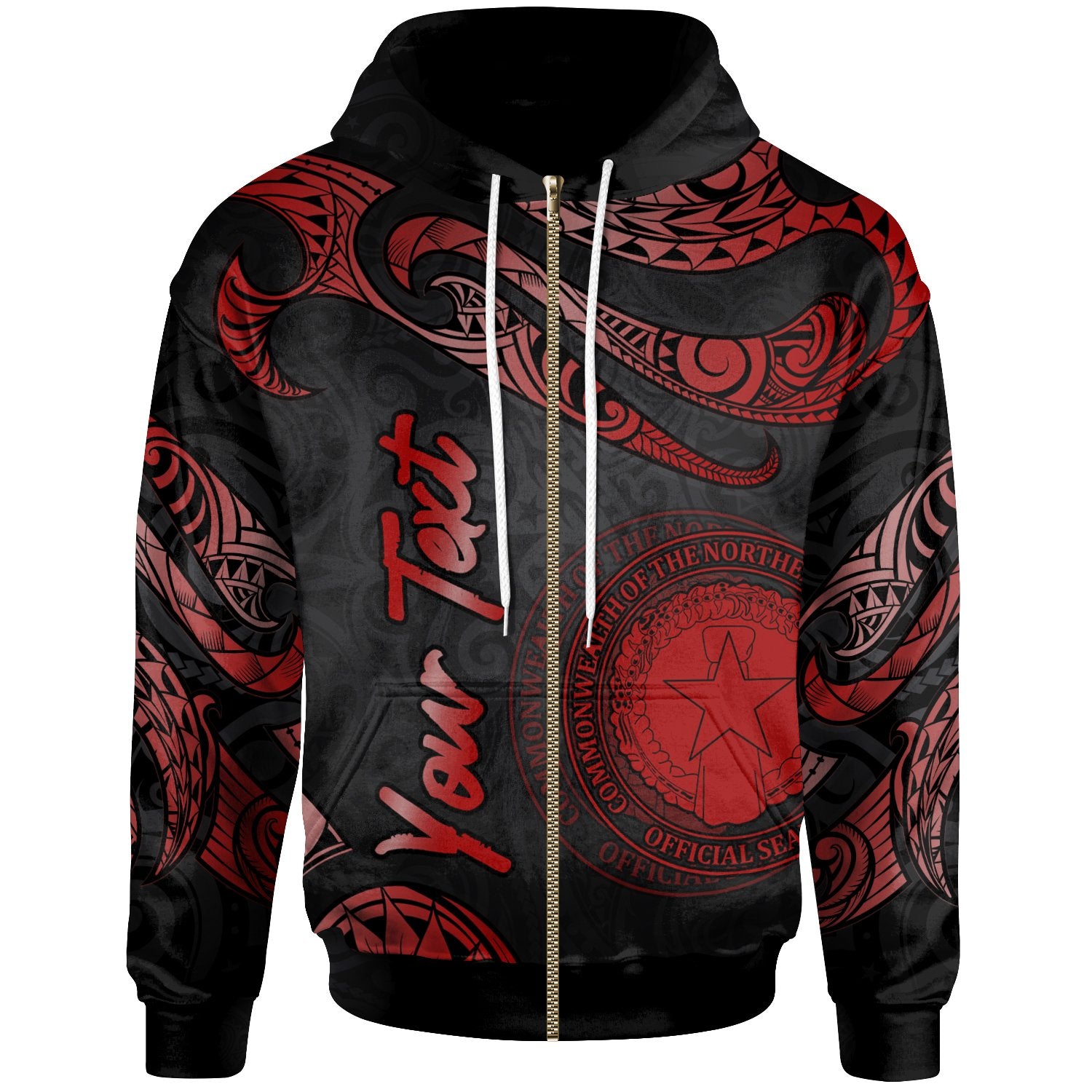 Northern Mariana Islands Polynesian Custom Zip Hoodie Polynesian Tattoo Red Version Unisex Red - Polynesian Pride