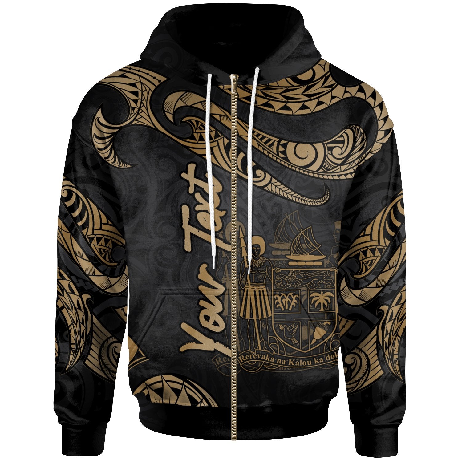 Fiji Polynesian Custom Zip Hoodie Polynesian Tattoo Gold Version Unisex Gold - Polynesian Pride