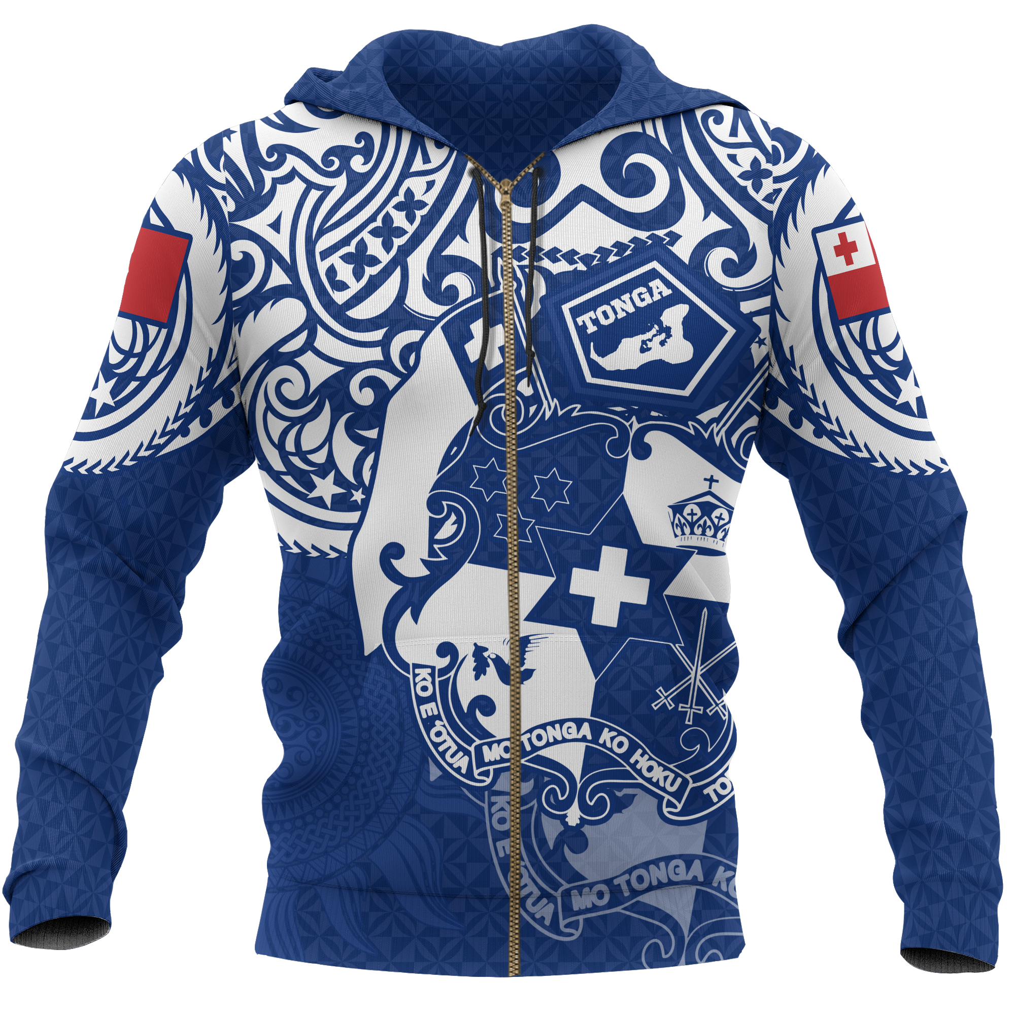 Tonga Polynesian Hoodie (Zip up) Tongan Pride (Bright Blue) Unisex Blue - Polynesian Pride