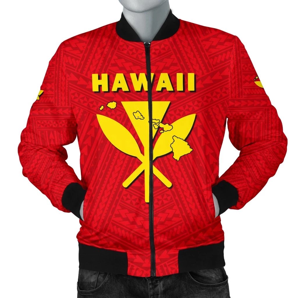 Hawaii Kanaka Polynesian Men's Bomber Jacket Red - Polynesian Pride