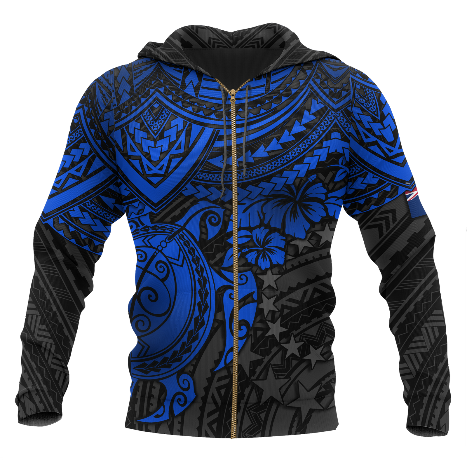 Cook Islands Polynesian Zip up Hoodie Blue Turtle Unisex Blue - Polynesian Pride
