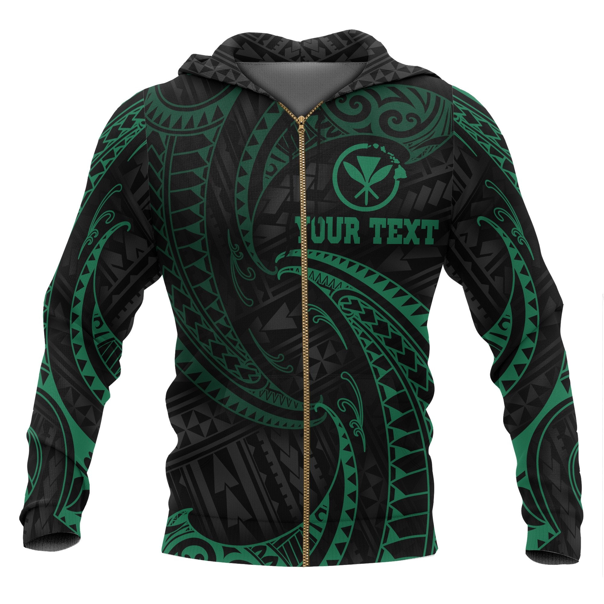 Hawaii Polynesian Custom Zip up Hoodie Green Tribal Wave Unisex Green - Polynesian Pride