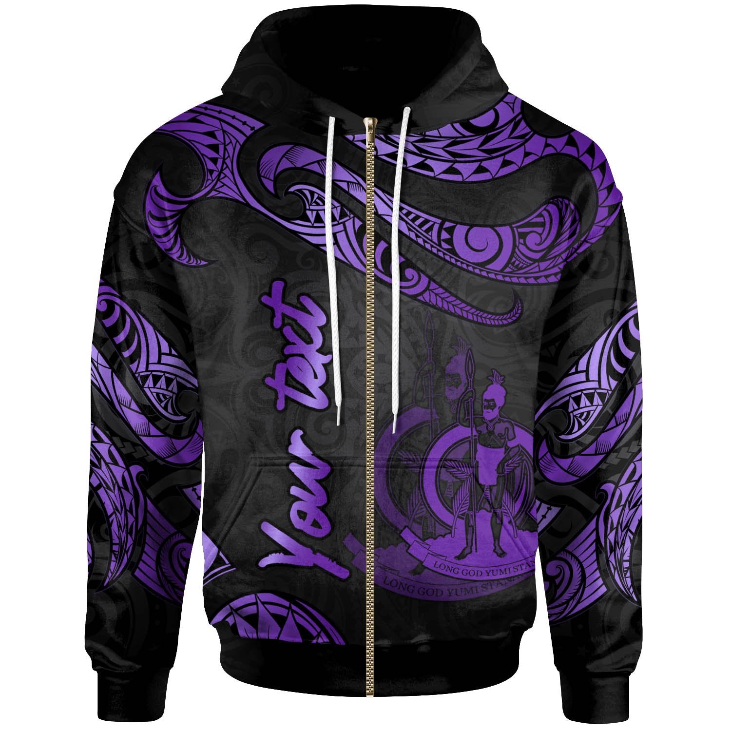 Vanuatu Polynesian Custom Zip Hoodie Polynesian Tattoo Purple Version Unisex Purple - Polynesian Pride