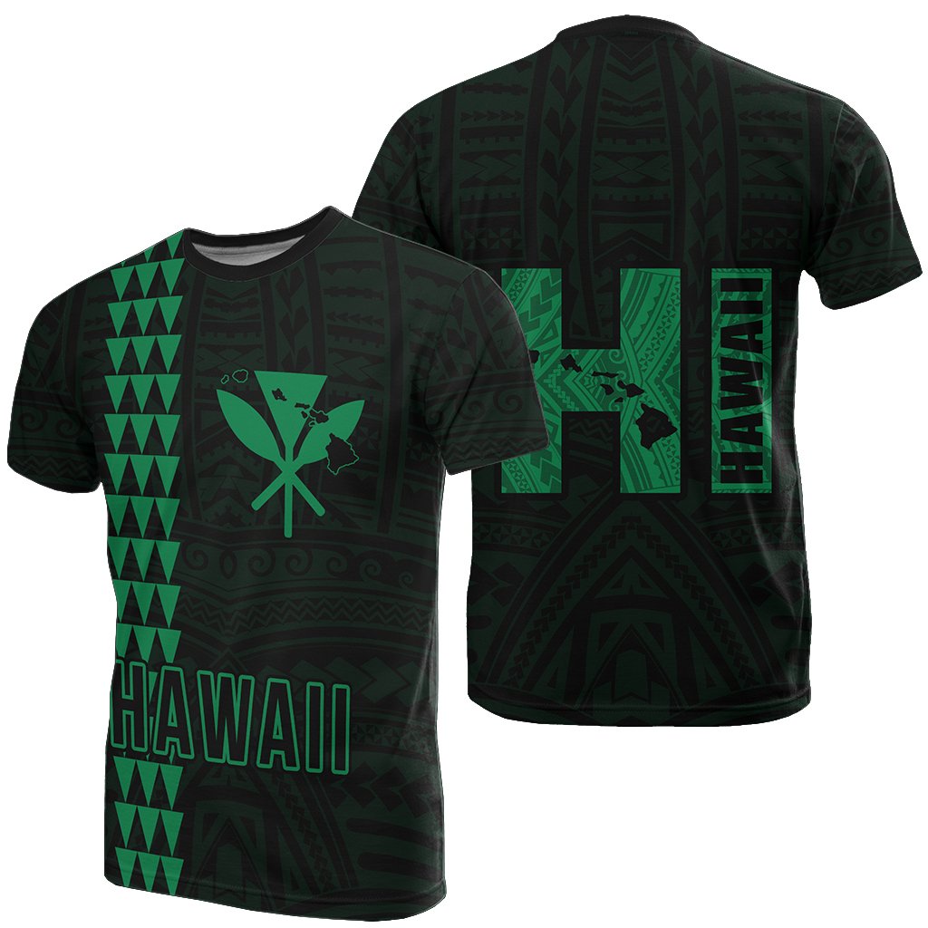 Hawaiian Kanaka Map Kakau Tatau Green Polynesian T Shirt Unisex Green - Polynesian Pride