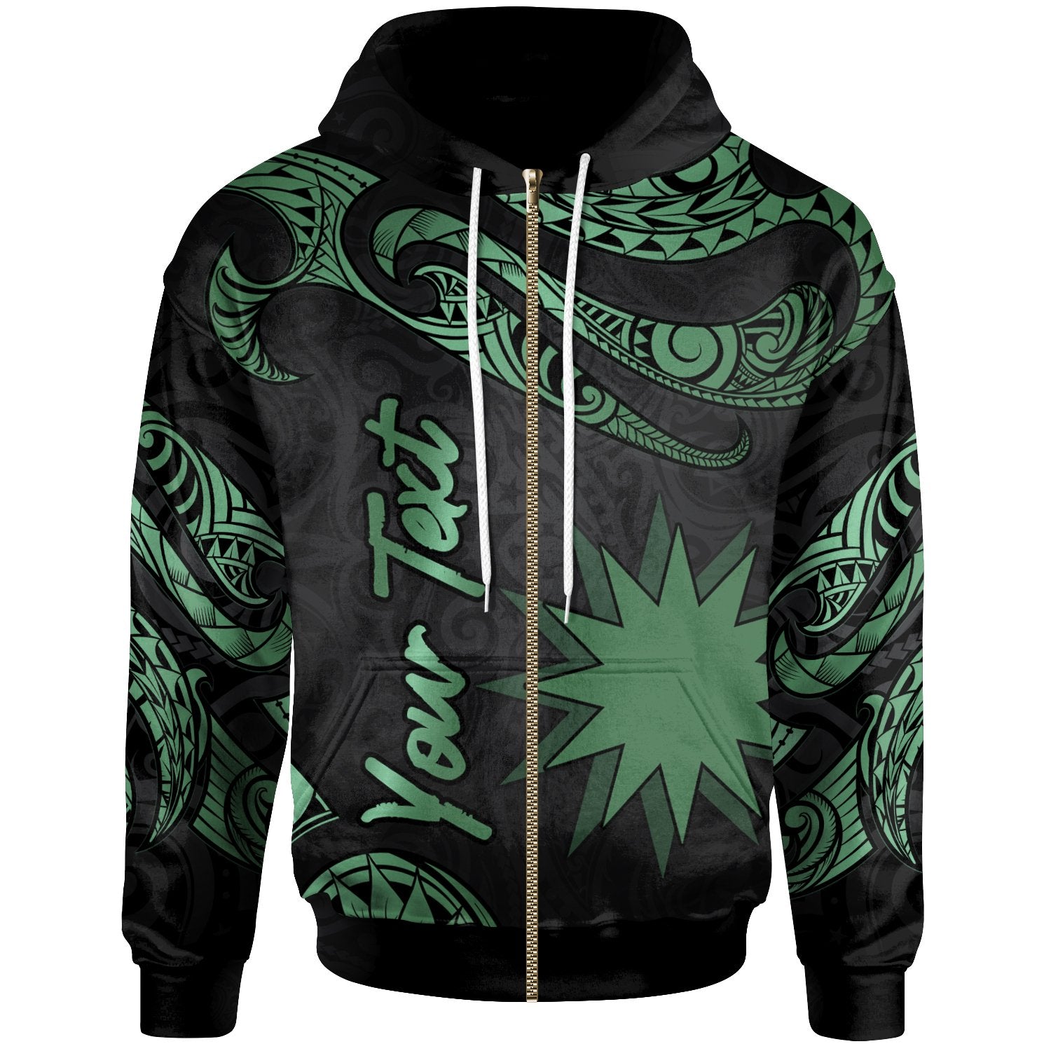 Nauru Polynesian Custom Zip Hoodie Polynesian Tattoo Green Version Unisex Green - Polynesian Pride