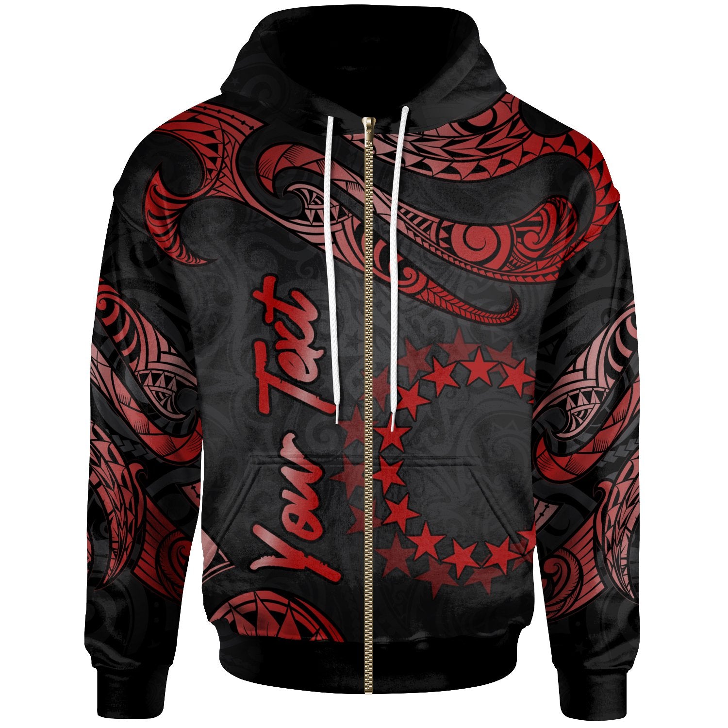 Cook Islands Polynesian Custom Zip Hoodie Polynesian Tattoo Red Version Unisex Red - Polynesian Pride