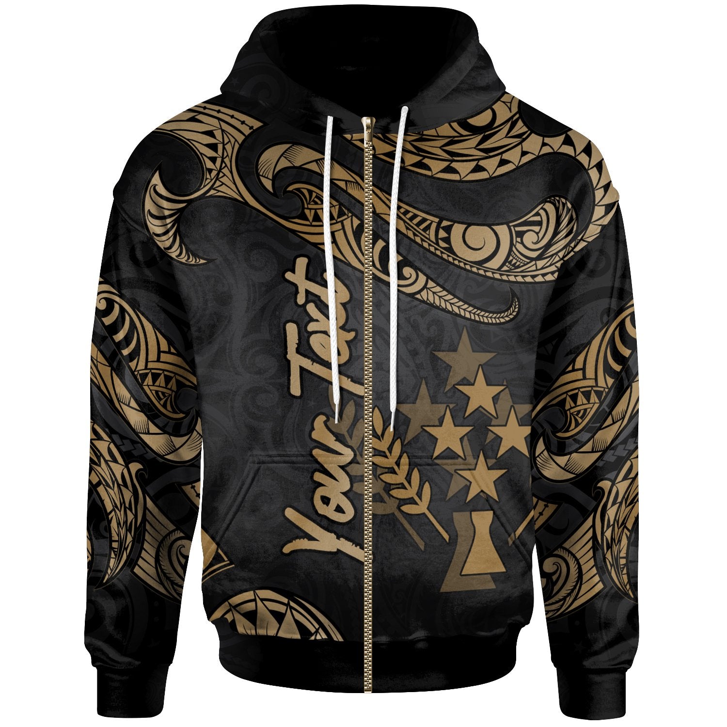 Kosrae Micronesia Custom Zip Hoodie Polynesian Tattoo Gold Version Unisex Gold - Polynesian Pride