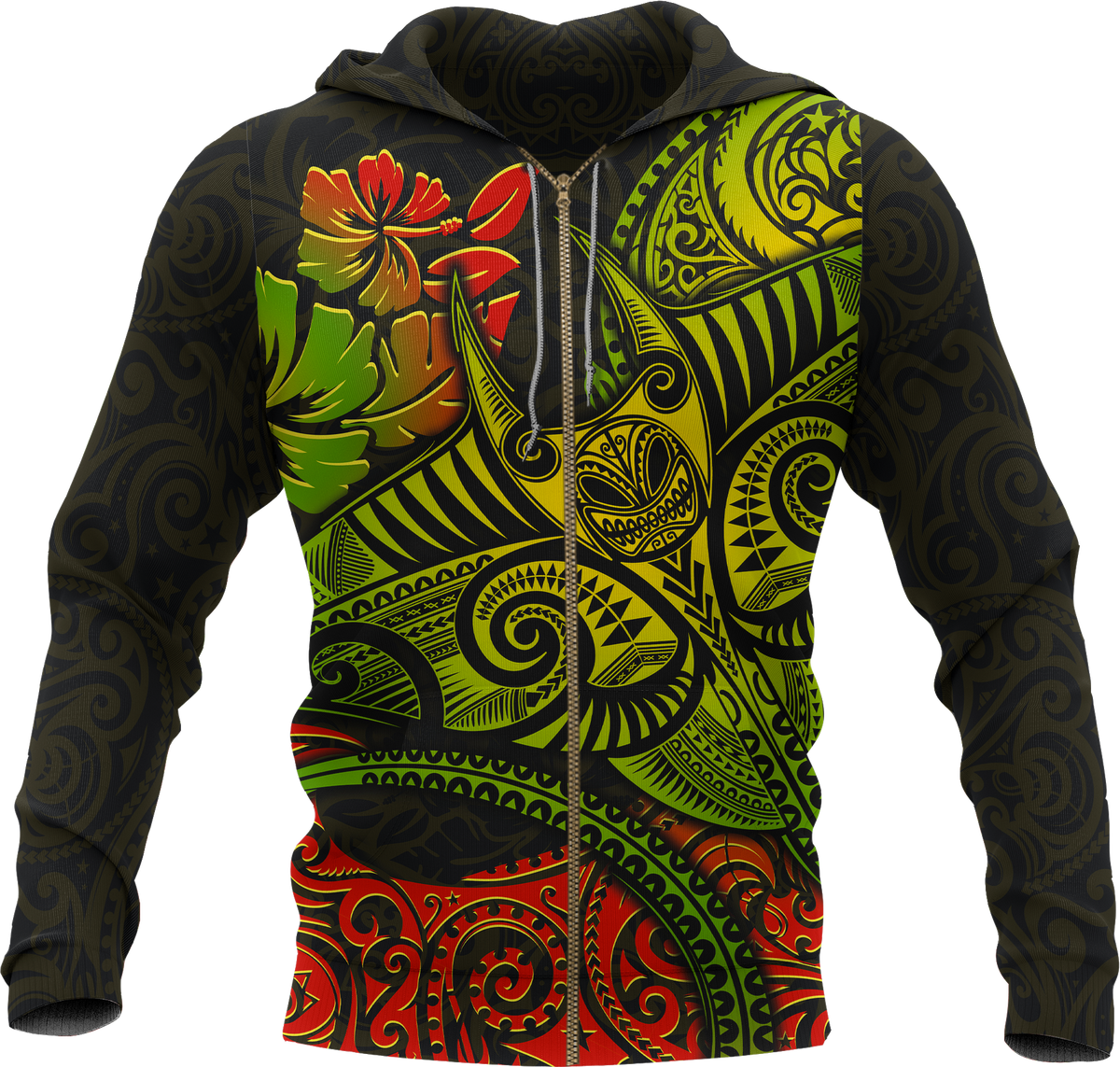 Hawaii Zip up Hoodie Polynesian Manta Ray Unisex BLACK - Polynesian Pride