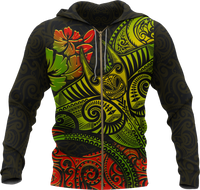 Hawaii Zip up Hoodie Polynesian Manta Ray Unisex BLACK - Polynesian Pride