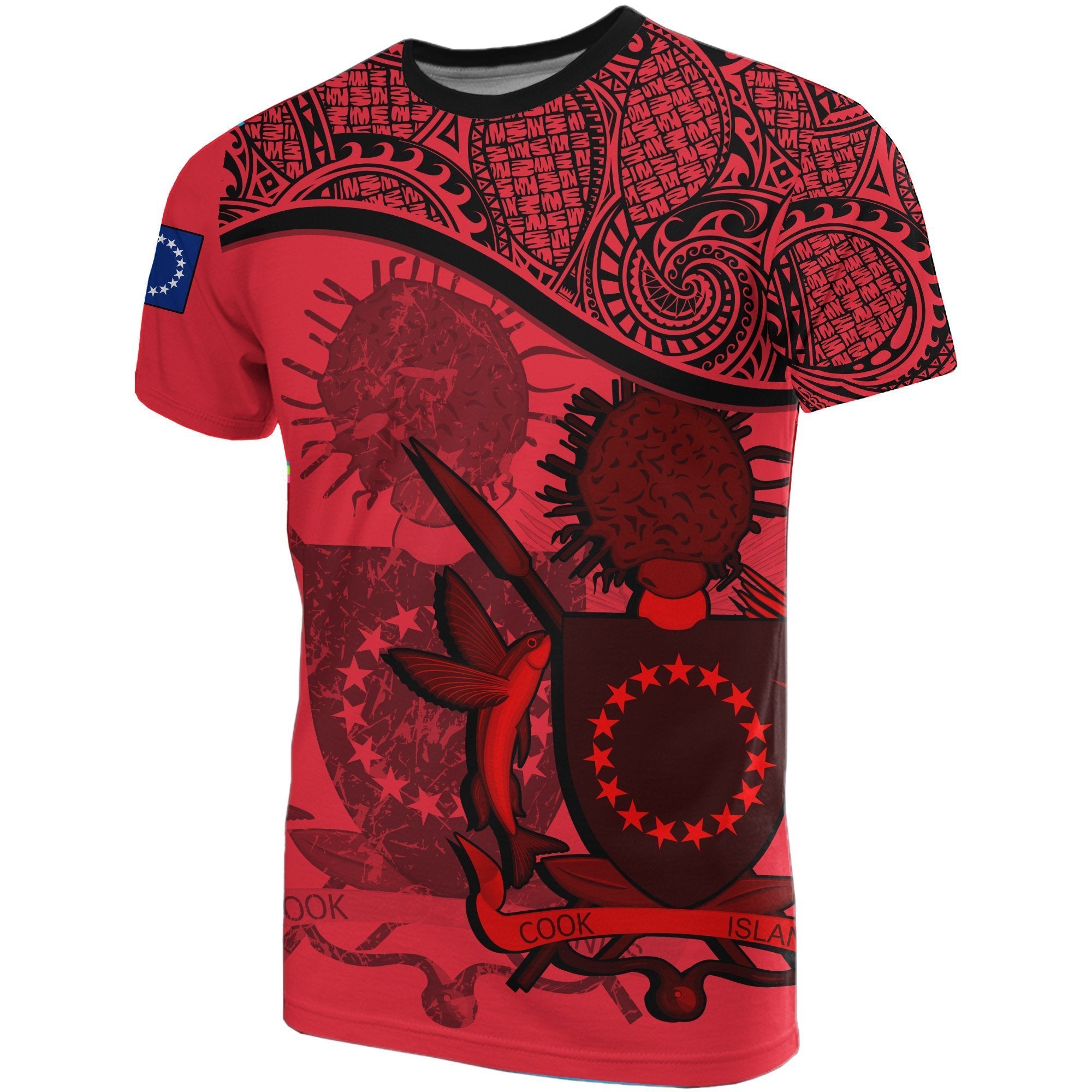 Cook islands Red Coat of Arms T Shirt Unisex Black - Polynesian Pride